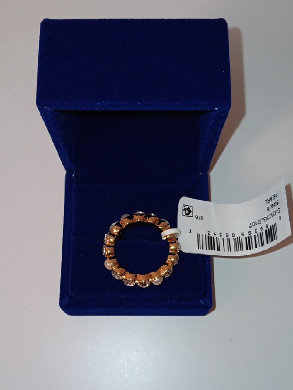 Kurt Geiger Gold Tone Ring with Clear Crystals and Pearls - Picture 5 of 6